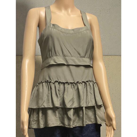 Banana Republic Tops - Banana Republic silk sleeveless top tiered ruffles size XS olive green